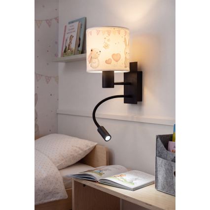 Brilagi - Lampe murale flexible LED pour enfant BOBO 1xE27/25W/230V + LED/3W noir/crème/motif lapins