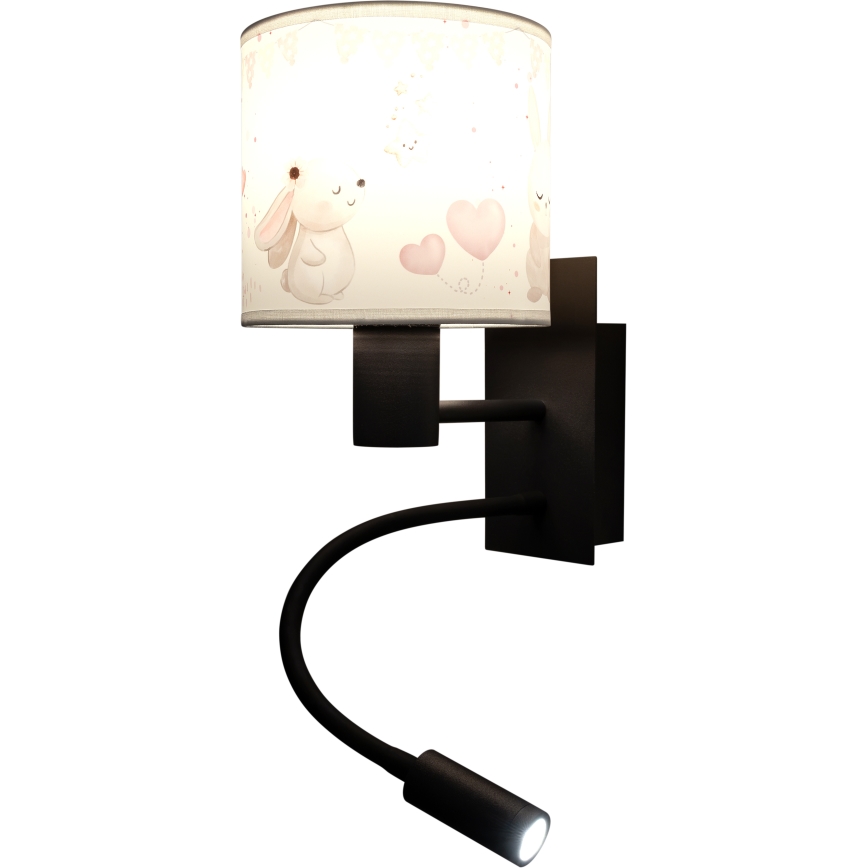 Brilagi - Lampe murale flexible LED pour enfant BOBO 1xE27/25W/230V + LED/3W noir/crème/motif lapins