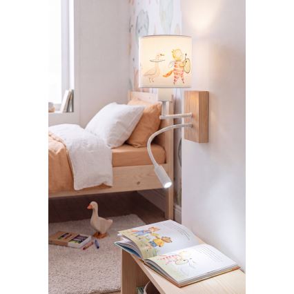 Brilagi - Lampe murale enfant LED flexible BOBO WOOD 1xE27/25W/230V + LED/3W chêne/blanc/motifs d'animaux