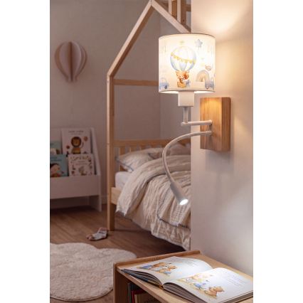Brilagi - Lampe murale flexible LED pour enfants BOBO WOOD 1xE27/25W/230V + LED/3W chêne/blanc/bleu/oursons