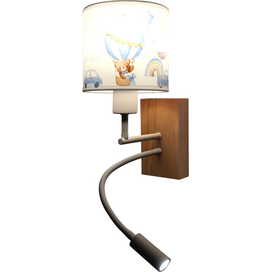 Brilagi - Lampe murale flexible LED pour enfants BOBO WOOD 1xE27/25W/230V + LED/3W chêne/blanc/bleu/oursons