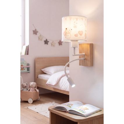 Brilagi - Applique murale LED flexible pour enfants BOBO WOOD 1xE27/25W/230V + LED/3W chêne/blanc/crème/petits lapins
