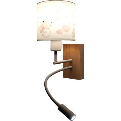 Brilagi - Applique murale LED flexible pour enfants BOBO WOOD 1xE27/25W/230V + LED/3W chêne/blanc/crème/petits lapins