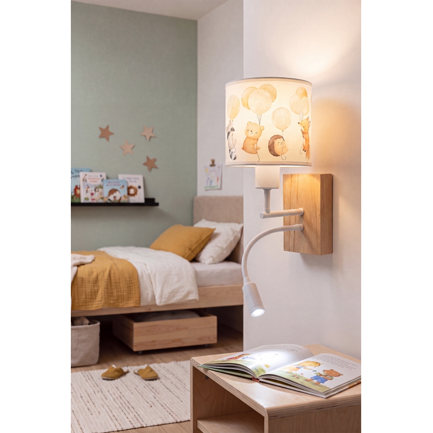 Brilagi - Lampe murale flexible LED pour enfant BOBO WOOD 1xE27/25W/230V + LED/3W chêne/blanc/motifs animaux