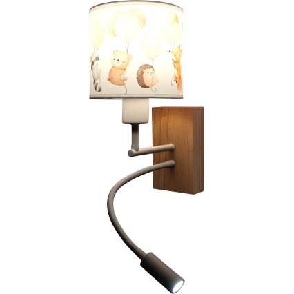 Brilagi - Lampe murale flexible LED pour enfant BOBO WOOD 1xE27/25W/230V + LED/3W chêne/blanc/motifs animaux