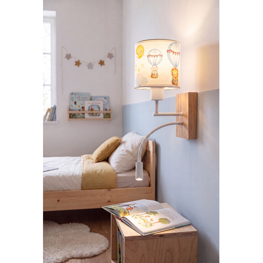 Brilagi - Lampe murale LED flexible pour enfants BOBO WOOD 1xE27/25W/230V + LED/3W chêne/blanc/motifs animaux