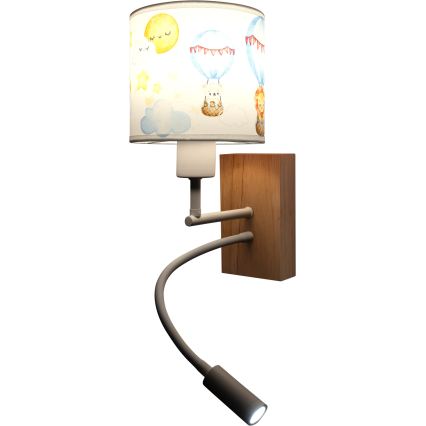 Brilagi - Lampe murale LED flexible pour enfants BOBO WOOD 1xE27/25W/230V + LED/3W chêne/blanc/motifs animaux