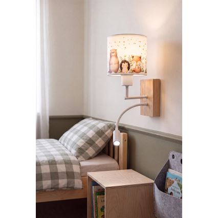 Brilagi - Lampe murale LED flexible pour enfants BOBO WOOD 1xE27/25W/230V + LED/3W chêne/blanc/animaux