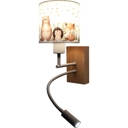 Brilagi - Lampe murale LED flexible pour enfants BOBO WOOD 1xE27/25W/230V + LED/3W chêne/blanc/animaux