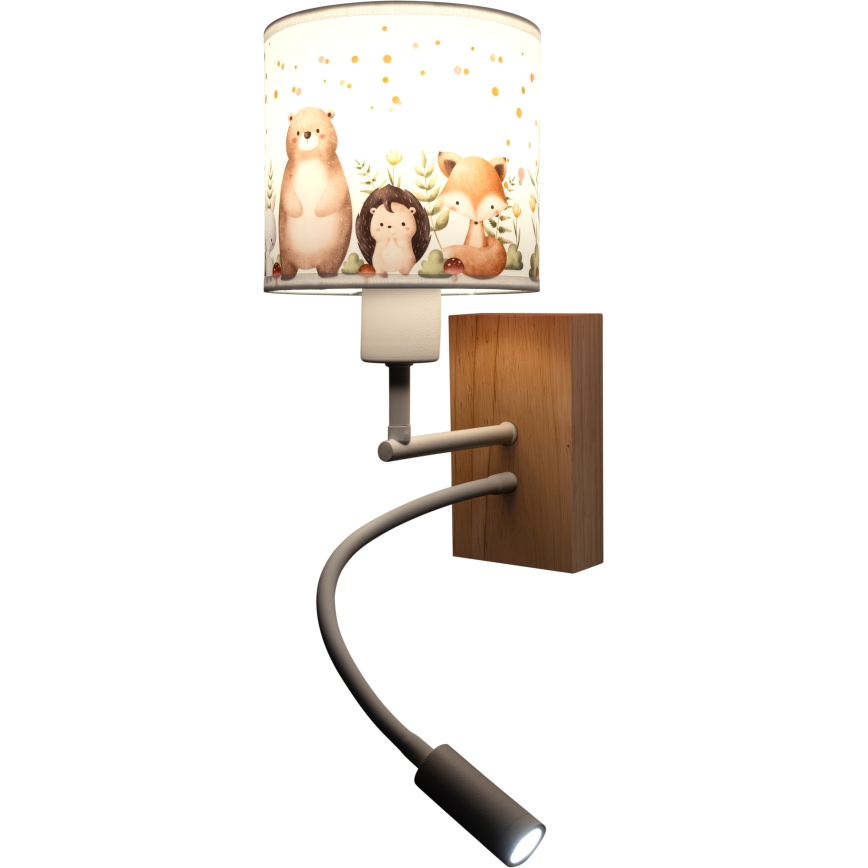 Brilagi - Lampe murale LED flexible pour enfants BOBO WOOD 1xE27/25W/230V + LED/3W chêne/blanc/animaux