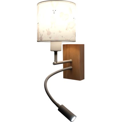 Brilagi - Lampe murale LED flexible pour enfants BOBO WOOD 1xE27/25W/230V + LED/3W chêne/blanc/lapins