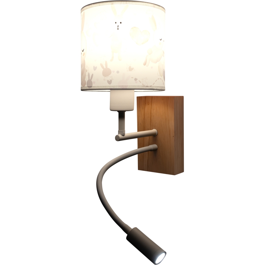 Brilagi - Lampe murale LED flexible pour enfants BOBO WOOD 1xE27/25W/230V + LED/3W chêne/blanc/lapins