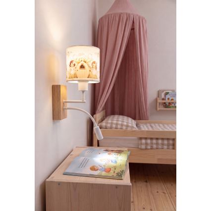 Brilagi - Lampe murale flexible LED pour enfants BOBO WOOD 1xE27/25W/230V + LED/3W chêne/blanc/rose/fées