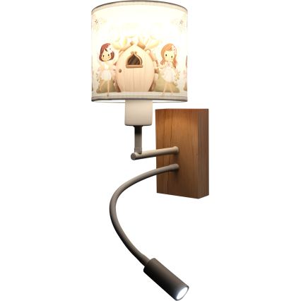 Brilagi - Lampe murale flexible LED pour enfants BOBO WOOD 1xE27/25W/230V + LED/3W chêne/blanc/rose/fées
