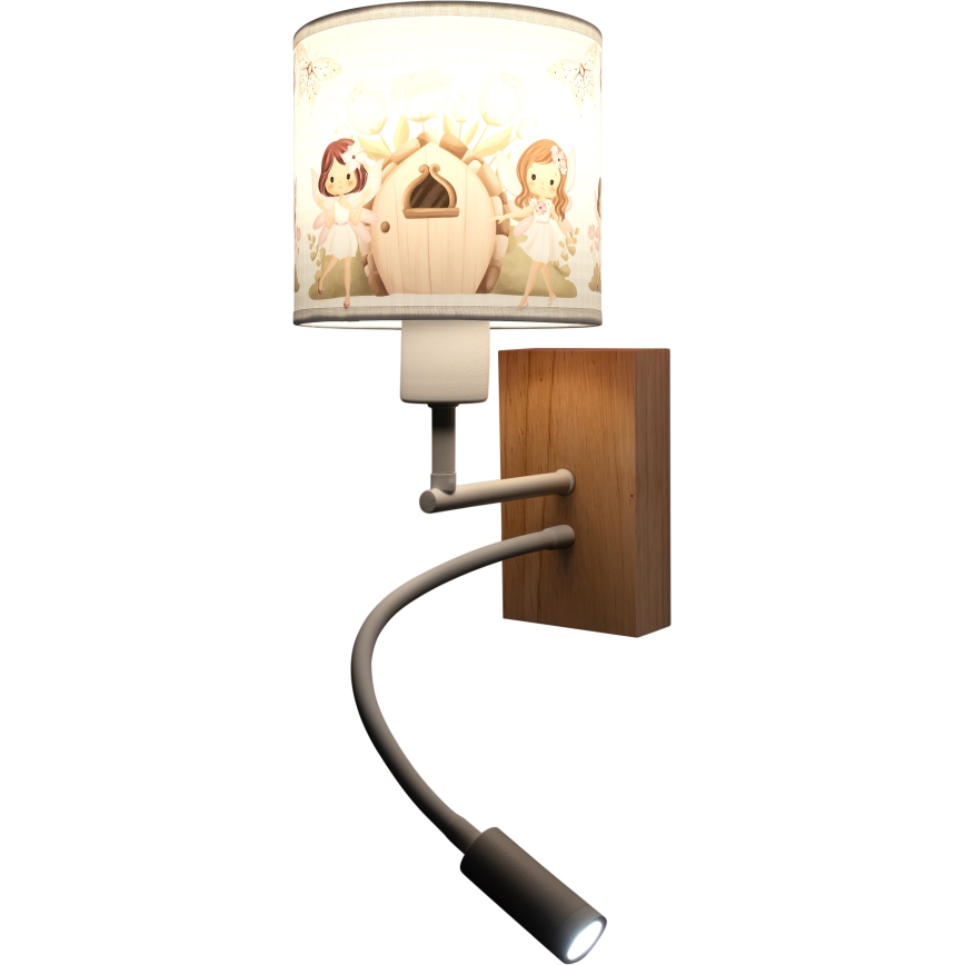 Brilagi - Lampe murale flexible LED pour enfants BOBO WOOD 1xE27/25W/230V + LED/3W chêne/blanc/rose/fées