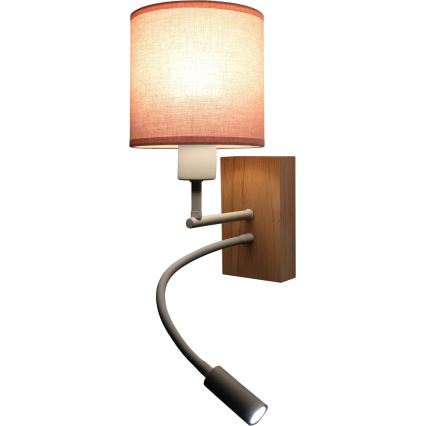 Brilagi - Lampe murale LED flexible BOBO WOOD 1xE27/25W/230V + LED/3W chêne/blanc/rose