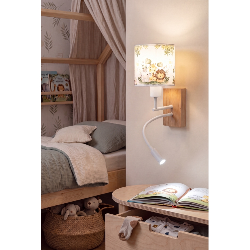 Brilagi - Lampe murale LED flexible pour enfant BOBO WOOD 1xE27/25W/230V + LED/3W chêne/blanc/vert/jungle