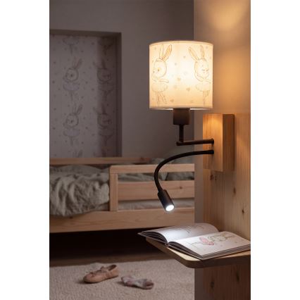 Brilagi - Lampe murale LED flexible pour enfants BOBO WOOD 1x E27/25W/230V + LED 3W chêne/noir/blanc/motif petits lapins