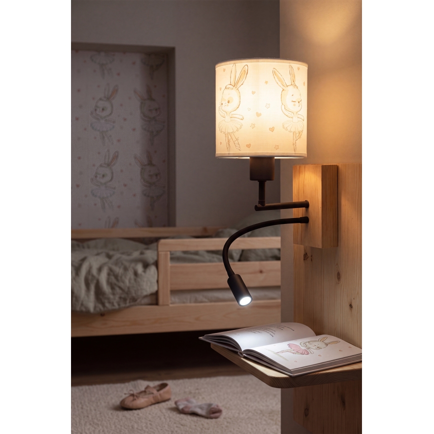 Brilagi - Lampe murale LED flexible pour enfants BOBO WOOD 1x E27/25W/230V + LED 3W chêne/noir/blanc/motif petits lapins