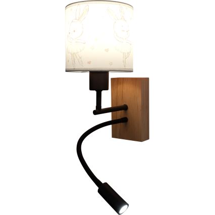 Brilagi - Lampe murale LED flexible pour enfants BOBO WOOD 1x E27/25W/230V + LED 3W chêne/noir/blanc/motif petits lapins
