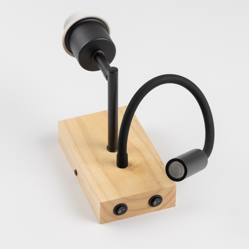 Brilagi - Lampe murale LED flexible pour enfants BOBO WOOD 1xE27/25W/230V + LED/3W chêne/noir/blanc/oursons