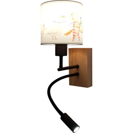 Brilagi - Lampe murale LED flexible pour enfants BOBO WOOD 1xE27/25W/230V + LED 3W, chêne/noir/blanc/motifs animaux