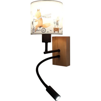 Brilagi - Lampe murale LED flexible pour enfants BOBO WOOD 1xE27/25W/230V + LED/3W chêne/noir/blanc/motifs animaux