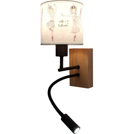 Brilagi - Lampe murale flexible LED pour enfants BOBO WOOD 1xE27/25W/230V + LED/3W chêne/noire/blanche/rose/motif ballerines