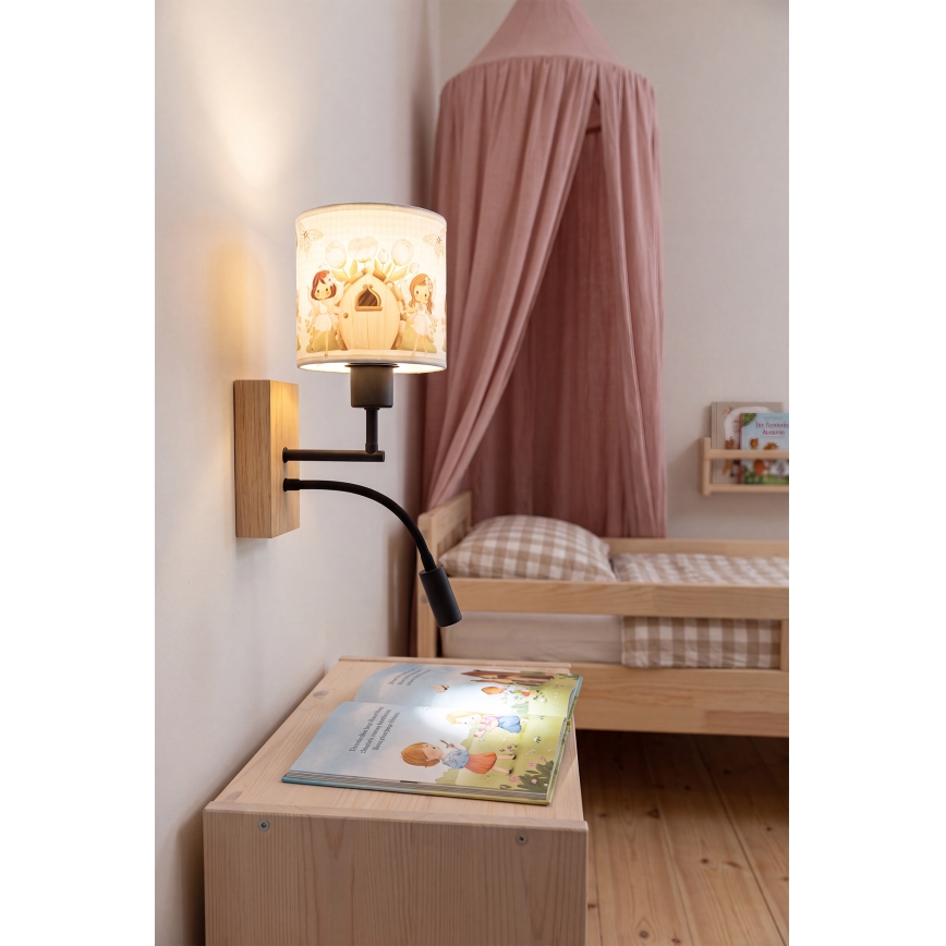 Brilagi - Applique murale LED flexible pour enfants BOBO WOOD 1xE27/25W/230V + LED/3W chêne/noir/blanc/rose/fées
