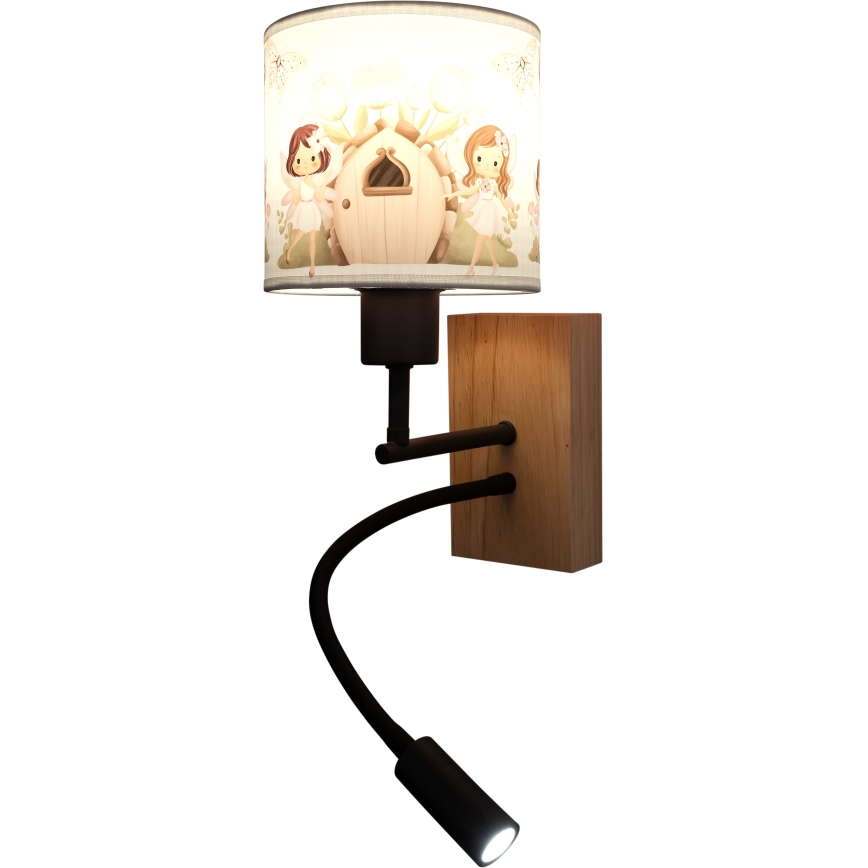 Brilagi - Applique murale LED flexible pour enfants BOBO WOOD 1xE27/25W/230V + LED/3W chêne/noir/blanc/rose/fées