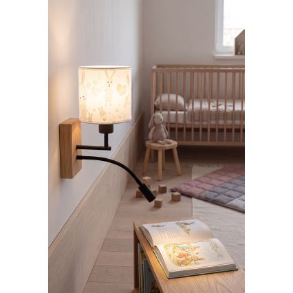 Brilagi - Lampe murale LED flexible pour enfant BOBO WOOD 1xE27/25W/230V + LED/3W chêne/noir/blanc/à motif lapins