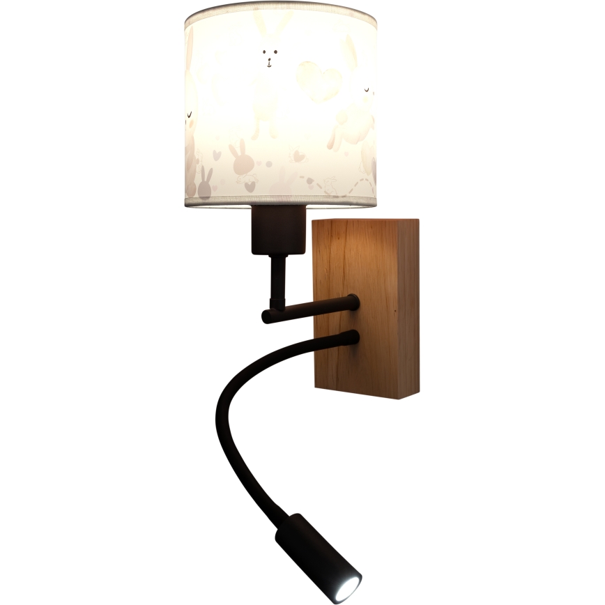 Brilagi - Lampe murale LED flexible pour enfant BOBO WOOD 1xE27/25W/230V + LED/3W chêne/noir/blanc/à motif lapins