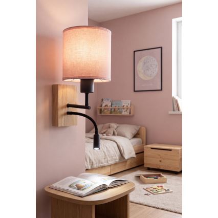 Brilagi - Applique murale LED flexible BOBO WOOD 1xE27/25W/230V + LED/3W chêne/noir/rose