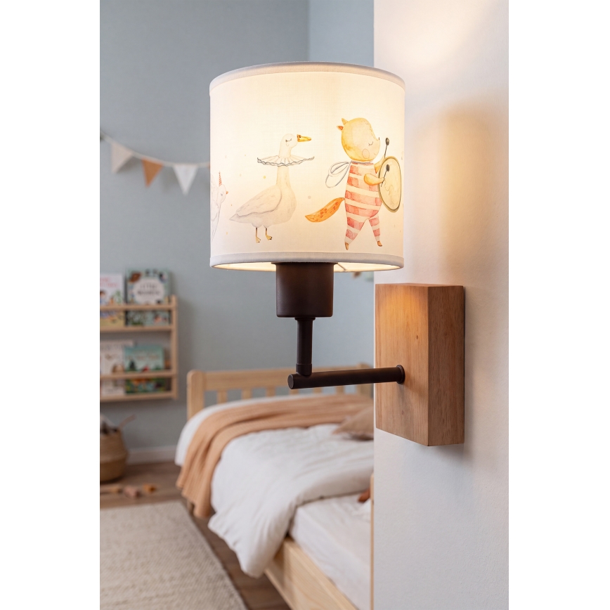 Brilagi - Applique murale pour enfants BOBO WOOD 1xE27/25W/230V chêne/noir/blanc/animaux