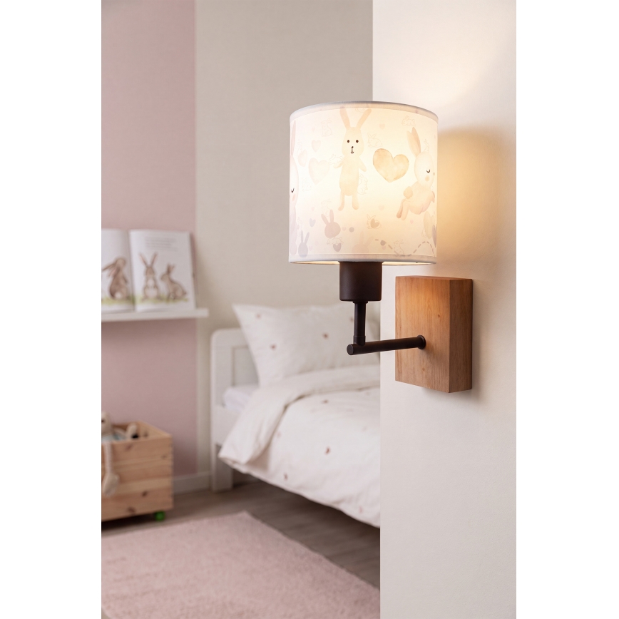 Brilagi - Applique murale pour enfants BOBO WOOD 1xE27/25W/230V chêne/noir/blanc/motif lapins