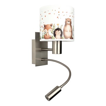 Brilagi - Lampe murale enfant LED flexible BOBO 1xE27/25W/230V + LED/3W intégrée, chrome mat/blanc/motifs d'animaux