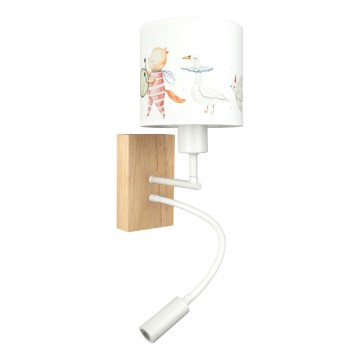 Brilagi - Lampe murale enfant LED flexible BOBO WOOD 1xE27/25W/230V + LED/3W chêne/blanc/motifs d'animaux