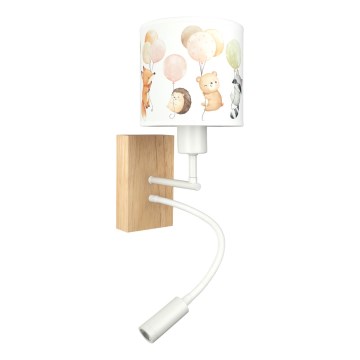 Brilagi - Lampe murale flexible LED pour enfant BOBO WOOD 1xE27/25W/230V + LED/3W chêne/blanc/motifs animaux
