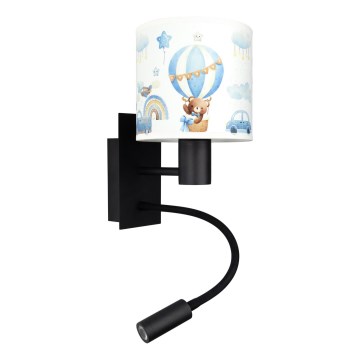 Brilagi - Lampe murale flexible LED pour enfants BOBO 1xE27/25W/230V + LED/3W noire/blanche/bleue/avec motif oursons