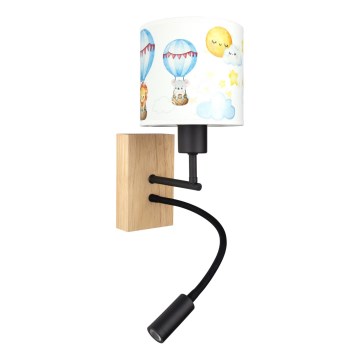 Brilagi - Lampe murale flexible LED pour enfants BOBO WOOD 1xE27/25W/230V + LED/3W chêne/noir/blanc/motifs d'animaux