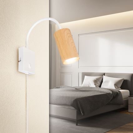 Brilagi - Applique murale flexible SELE avec interrupteur 1xGU10/30W/230V blanc/décor chêne