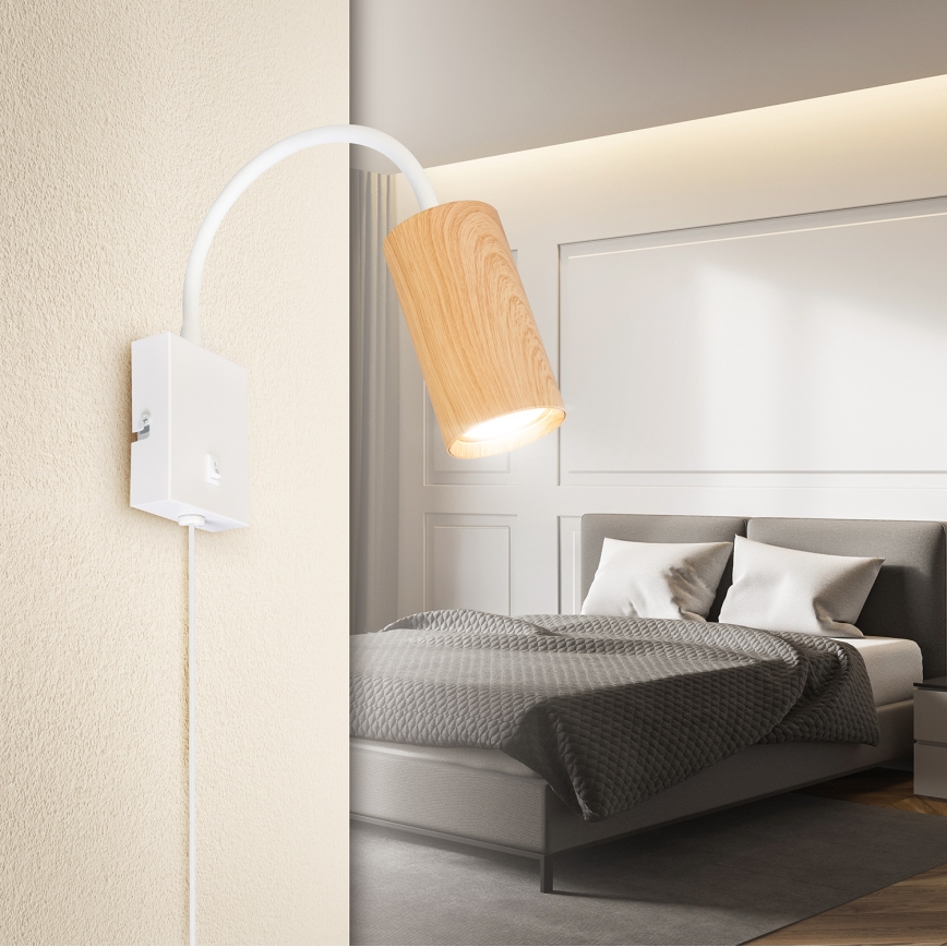 Brilagi - Applique murale flexible SELE avec interrupteur 1xGU10/30W/230V blanc/décor chêne