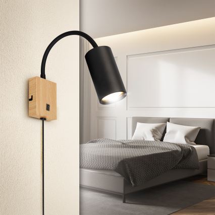 Brilagi - Applique murale flexible avec interrupteur SELE 1xGU10/30W/230V noir/décor chêne