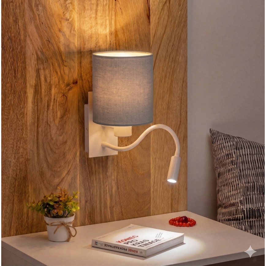 Brilagi - Applique murale LED flexible NUBILA 1xE27/25W/230V + LED/3W blanc/gris clair