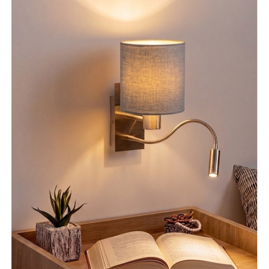 Brilagi - Lampe murale LED flexible NUBILA 1xE27/25W/230V + LED/3W chrome mat/gris clair