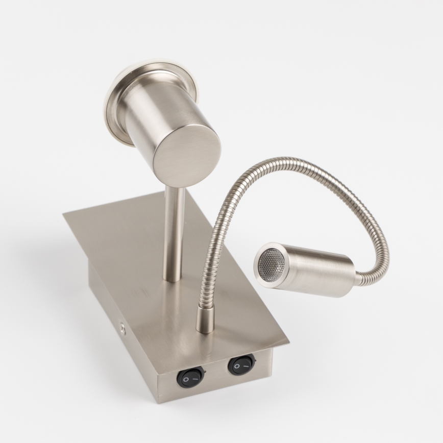 Brilagi - Lampe murale LED flexible NUBILA 1xE27/25W/230V + LED/3W chrome mat/gris clair