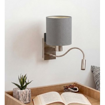Brilagi - Lampe murale LED flexible NUBILA 1xE27/25W/230V + LED/3W chrome mat/gris clair