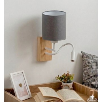 Brilagi - Lampe murale LED flexible NUBILA WOOD 1xE27/25W/230V + LED/3W chêne/blanc/gris clair