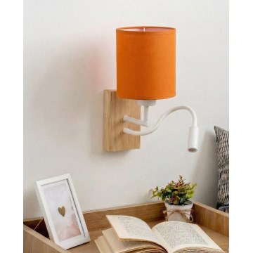 Brilagi - Lampe murale LED flexible NUBILA WOOD 1xE27/25W/230V + LED/3W chêne/blanc/orange