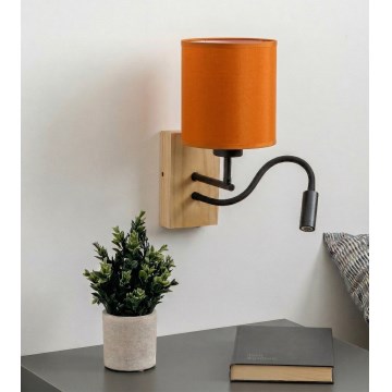 Brilagi - Lampe murale LED flexible NUBILA WOOD 1xE27/25W/230V + LED/3W chêne/noir/orange